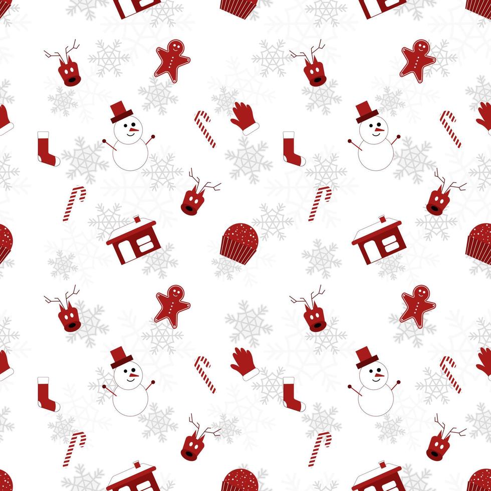 Round edge  christmas object repeat pattern created in re color on white background, seamless christmas pattern. vector