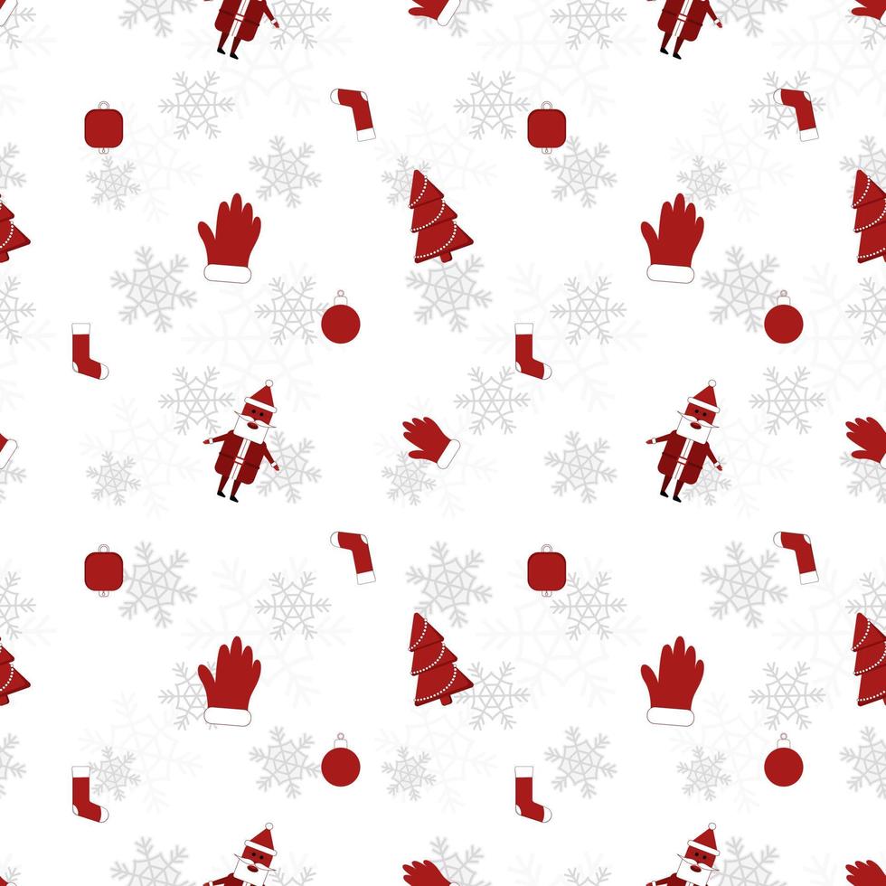 Round edge  christmas object repeat pattern created in re color on white background, seamless christmas pattern. vector