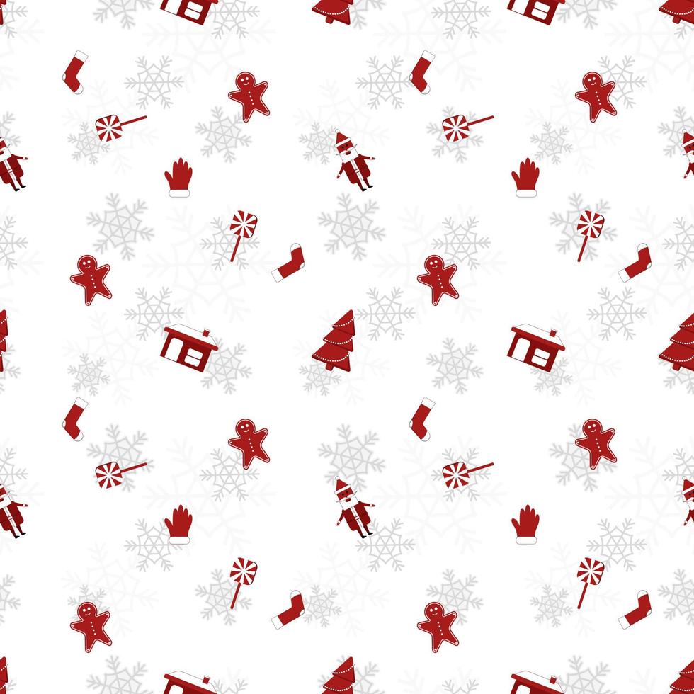 patrón de repetición de objeto de Navidad de borde redondo creado en re color sobre fondo blanco, patrón de Navidad sin fisuras. vector