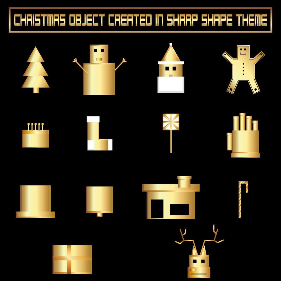 golden Christmas objects created with sharp corner theme. vector