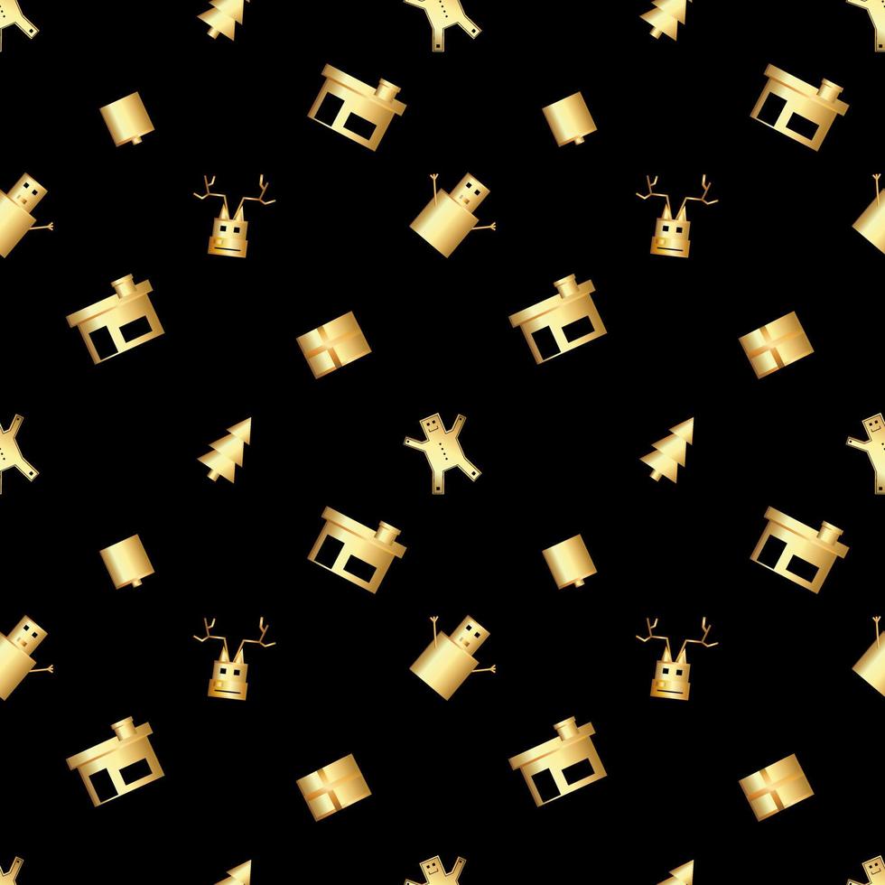 sharp cornered Christmas object pattern created in gold gradient, premium gold gradient Christmas repeat pattern. vector