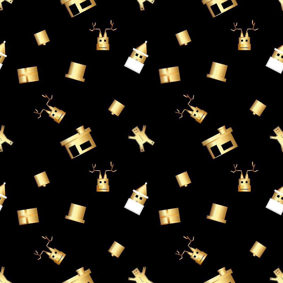 sharp cornered Christmas object pattern created in gold gradient, premium gold gradient Christmas repeat pattern. vector