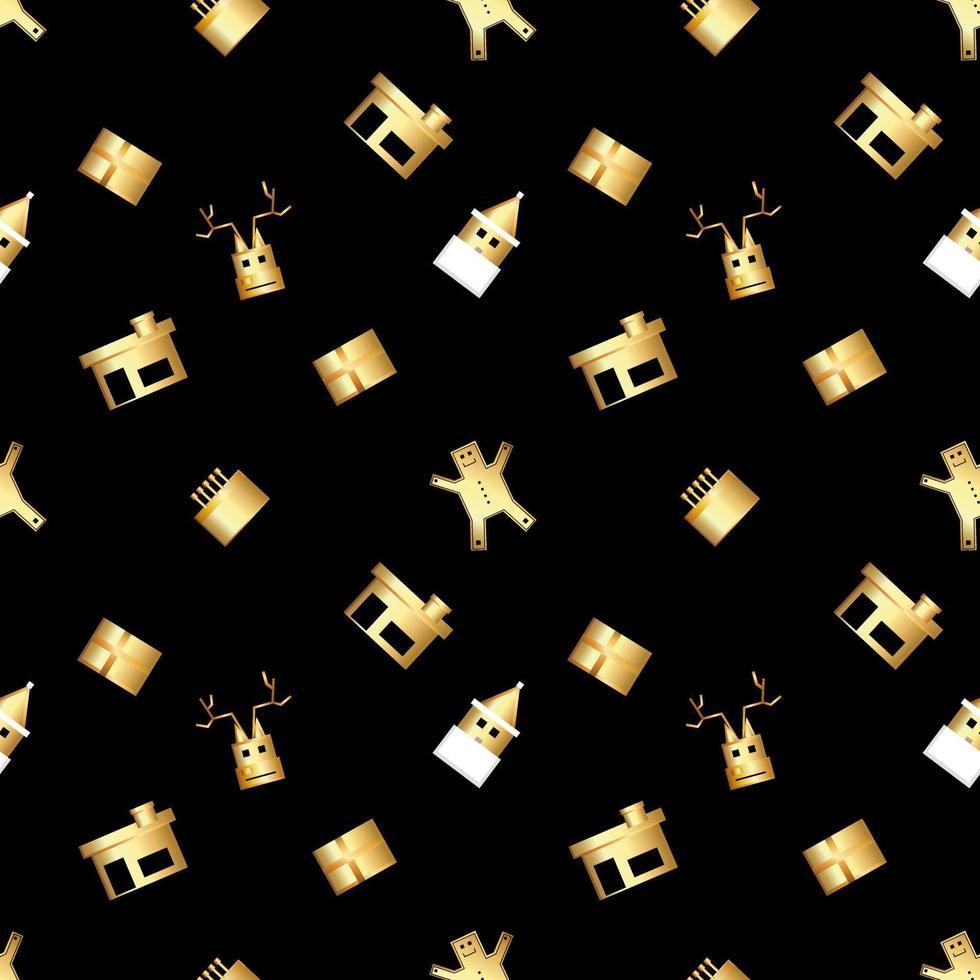 sharp cornered Christmas object pattern created in gold gradient, premium gold gradient Christmas repeat pattern. vector