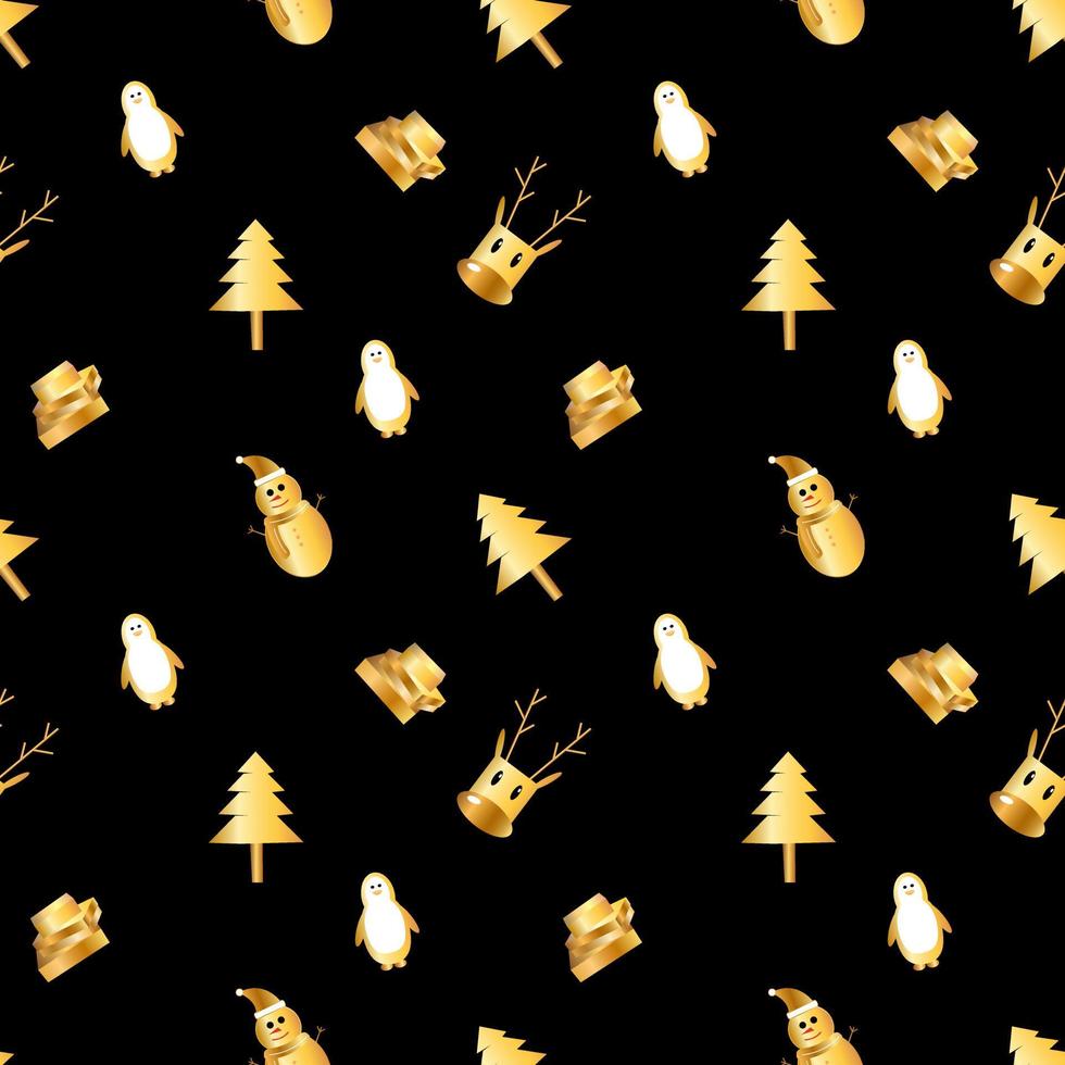 seamless christmas pattern created in golden gradient. christmas repeat pattern for gift cover, packaging, wrapping paper, fabric. vector