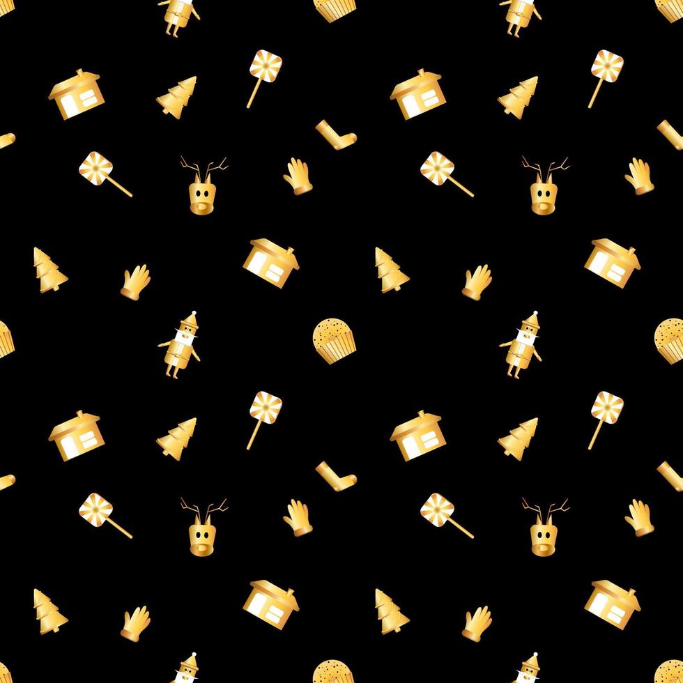 rounded corner Christmas object pattern created in gold gradient, premium gold gradient Christmas repeat pattern. vector