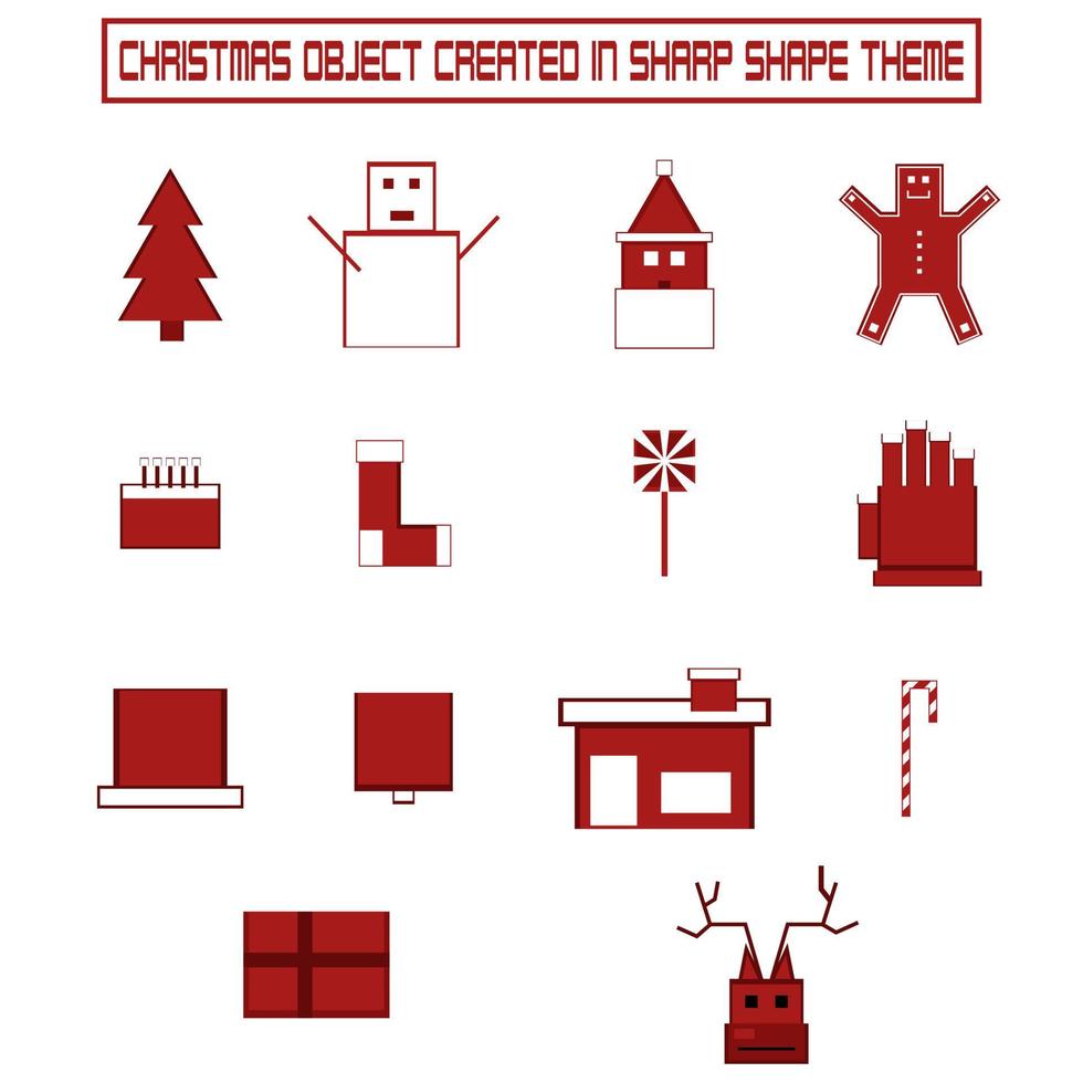 christmas object vector silhouette set in red color created on flat white color background. sharp edge christmas vector object illustration.