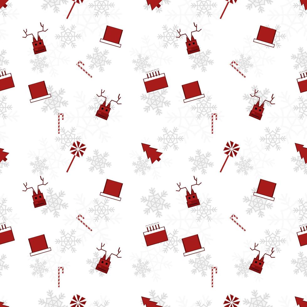 red Christmas object silhouette vector repeat pattern created on white background, sharp edged Christmas object repeat pattern.