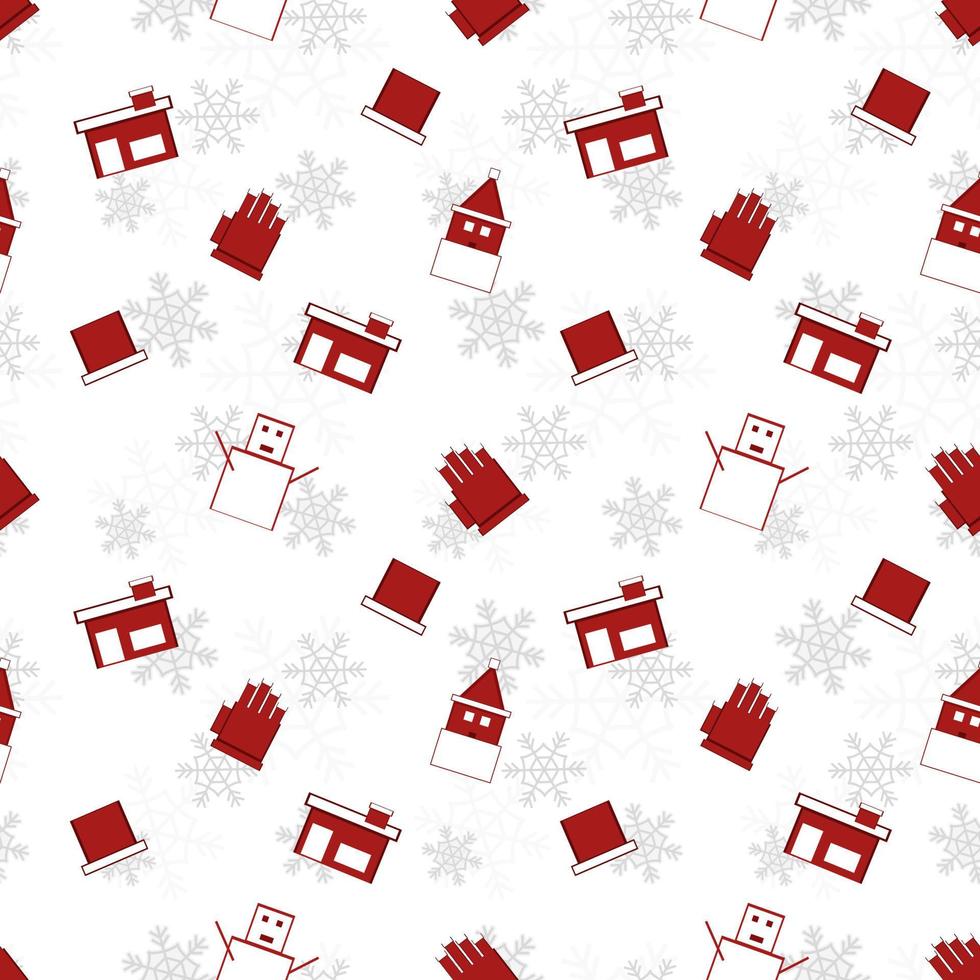 red Christmas object silhouette vector repeat pattern created on white background, sharp edged Christmas object repeat pattern.