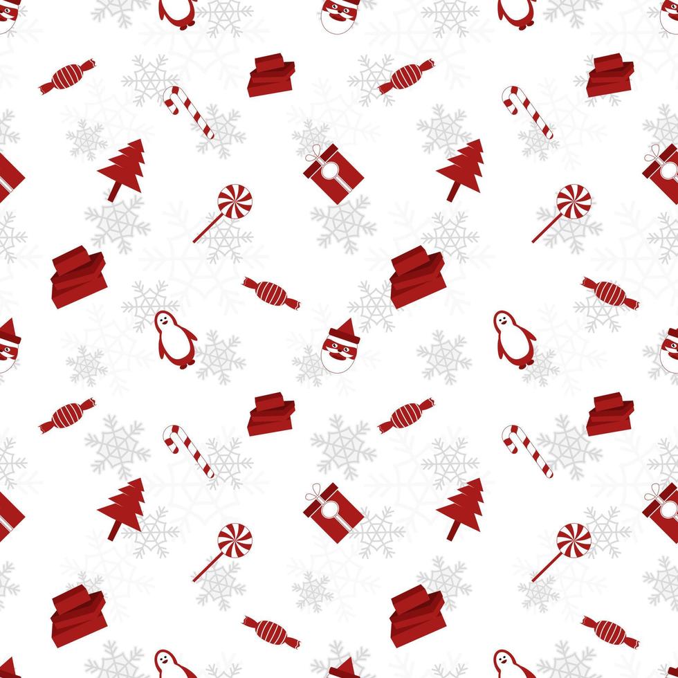 Christmas object silhouette repeat pattern in red color on flat white color background. Christmas object seamless pattern. vector