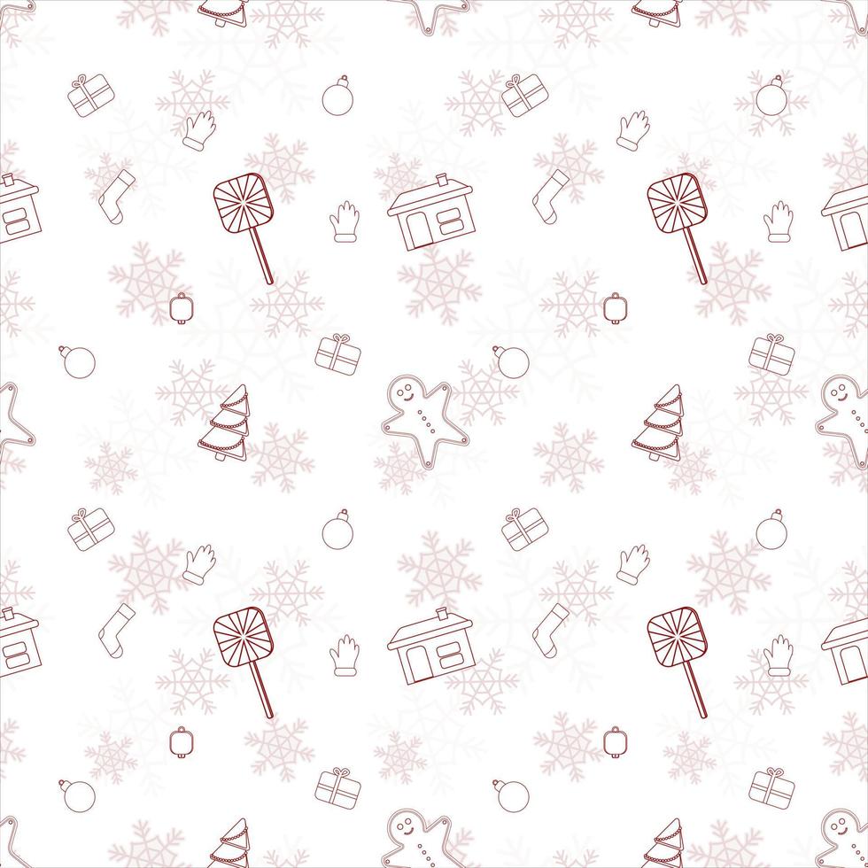 Christmas repeat pattern created with Christmas object outline shapes, Seamless Christmas pattern. vector