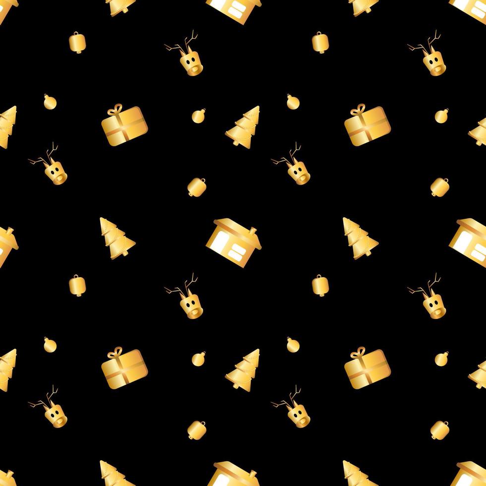 rounded corner Christmas object pattern created in gold gradient, premium gold gradient Christmas repeat pattern. vector