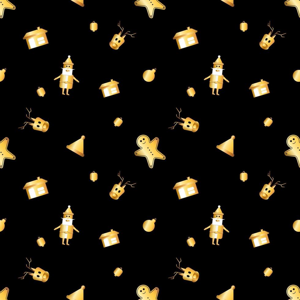 rounded corner Christmas object pattern created in gold gradient, premium gold gradient Christmas repeat pattern. vector