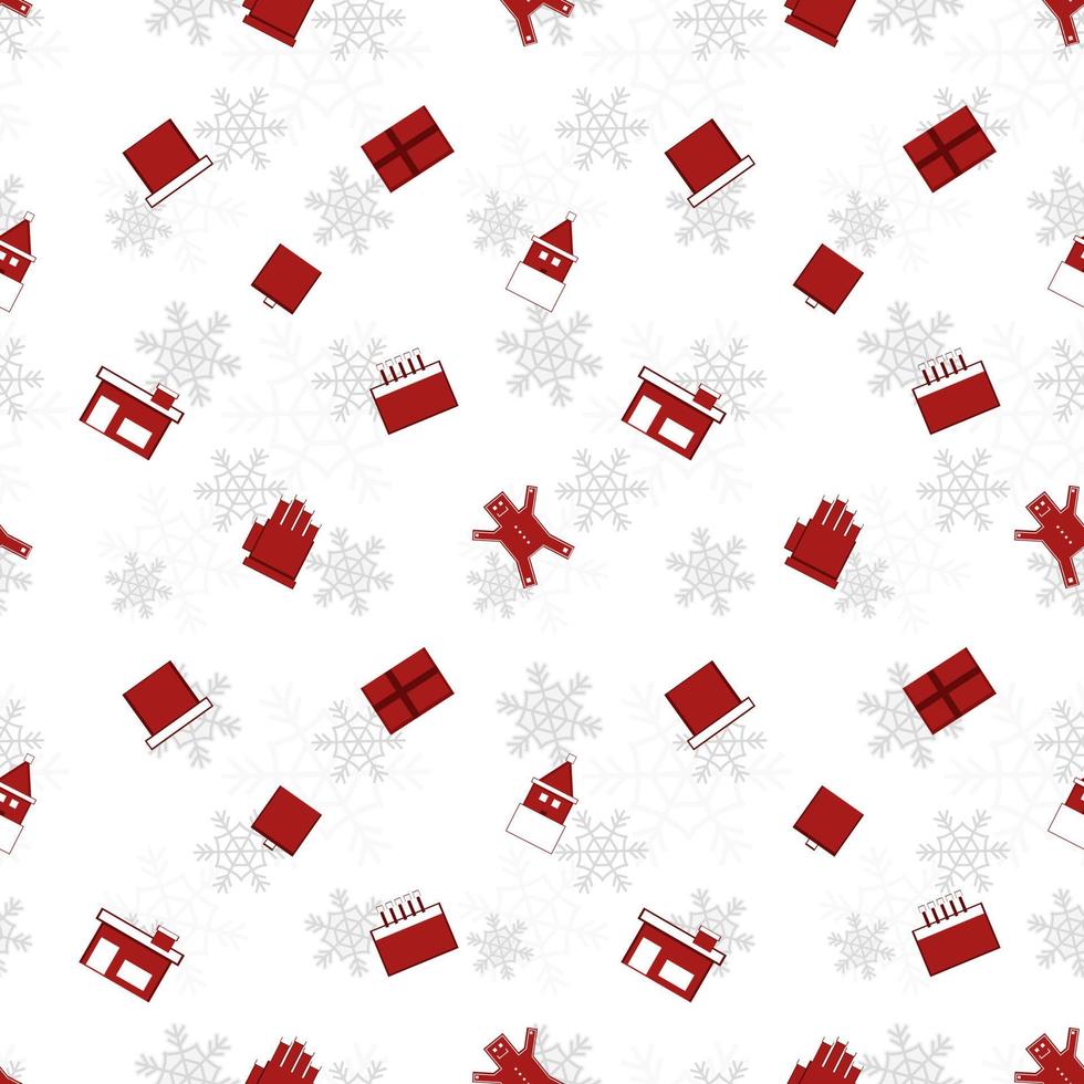 red Christmas object silhouette vector repeat pattern created on white background, sharp edged Christmas object repeat pattern.