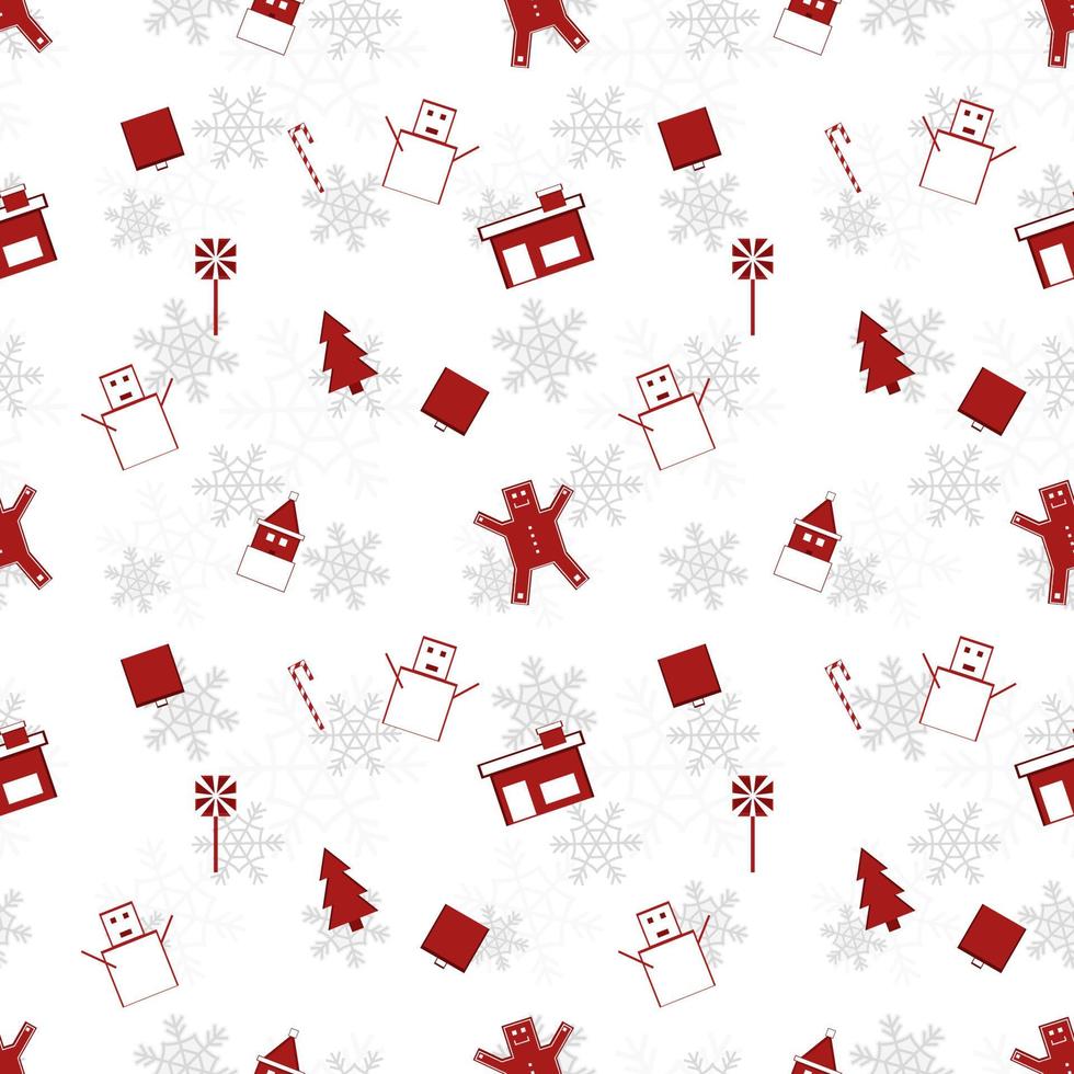 red Christmas object silhouette vector repeat pattern created on white background, sharp edged Christmas object repeat pattern.