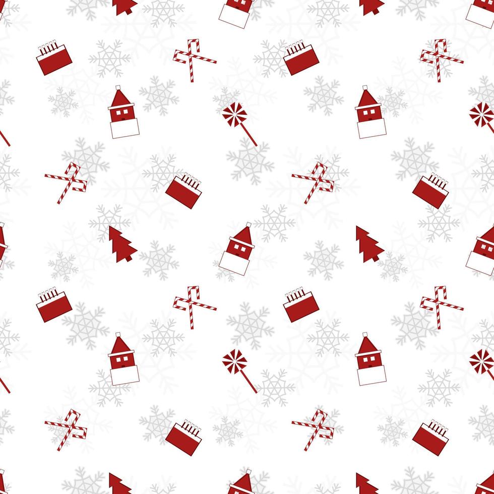 red Christmas object silhouette vector repeat pattern created on white background, sharp edged Christmas object repeat pattern.