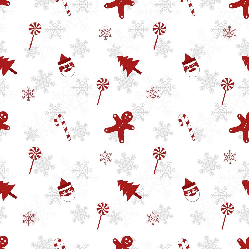 Christmas object silhouette repeat pattern in red color on flat white color background. Christmas object seamless pattern. vector