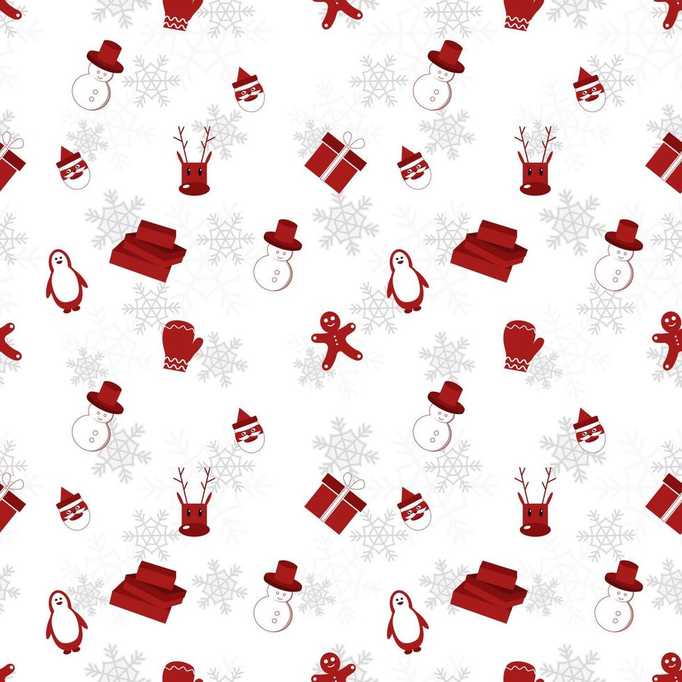 patrón de repetición de silueta de objeto de Navidad en color rojo sobre fondo de color blanco plano. patrón transparente de objeto de Navidad. vector
