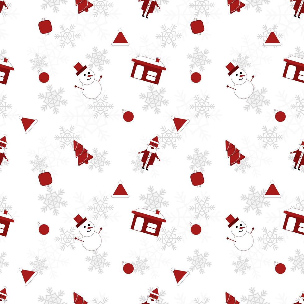 Round edge  christmas object repeat pattern created in re color on white background, seamless christmas pattern. vector