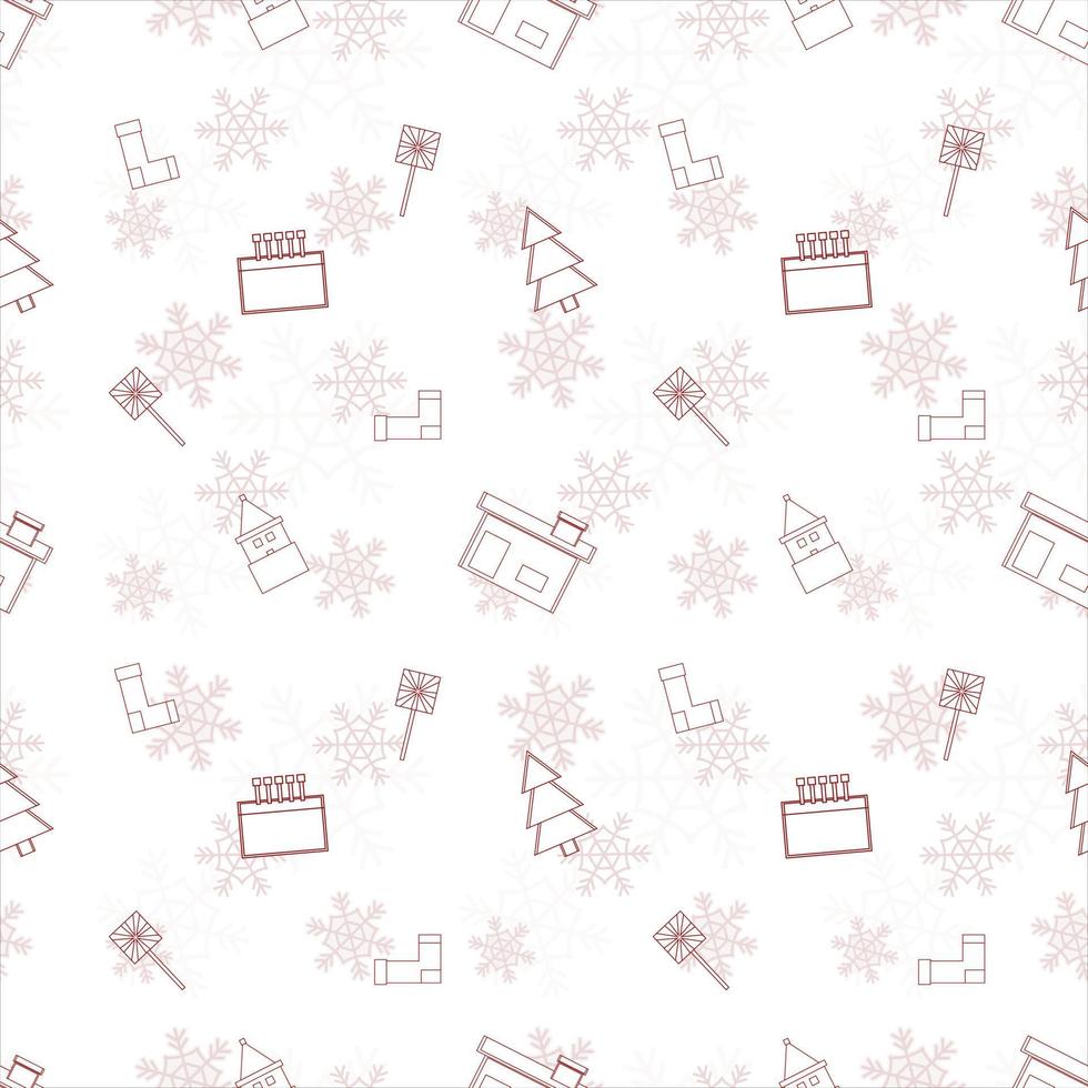 Christmas repeat pattern created with Christmas object outline shapes, Seamless Christmas pattern. vector