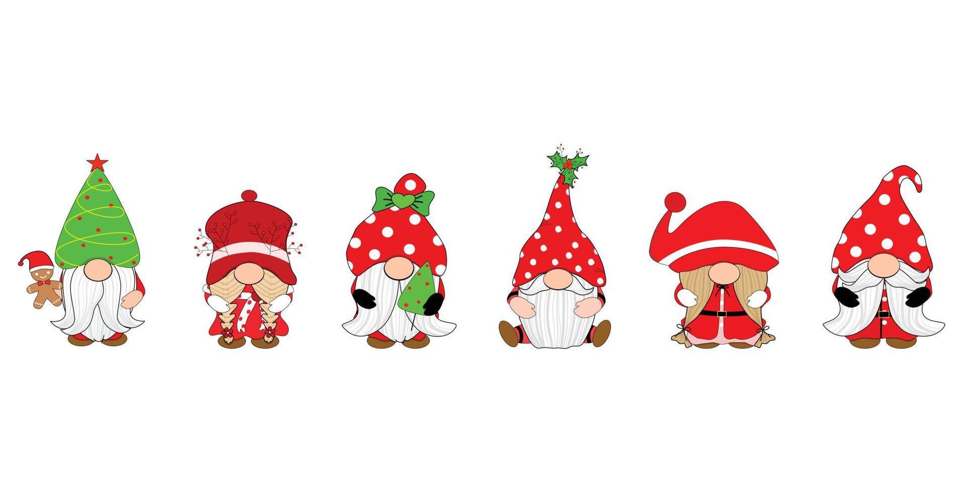 Vector - Set of Santa Claus Gnome. Clip art. Can be use for sticker, print, paper, card. Christmas, Happy New Year, Holiday concept.