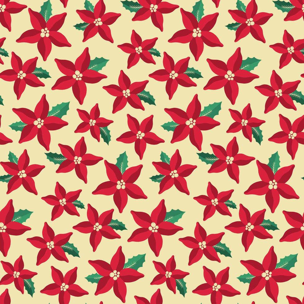 Seamless pattern poinsettia Christmas floral plant.New year 2022 ornament.Decoration botanical design. vector