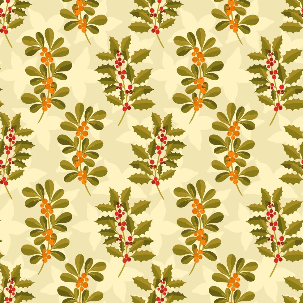 Seamless pattern Christmas floral plant.New year 2022 ornament.Decoration botanical design. vector