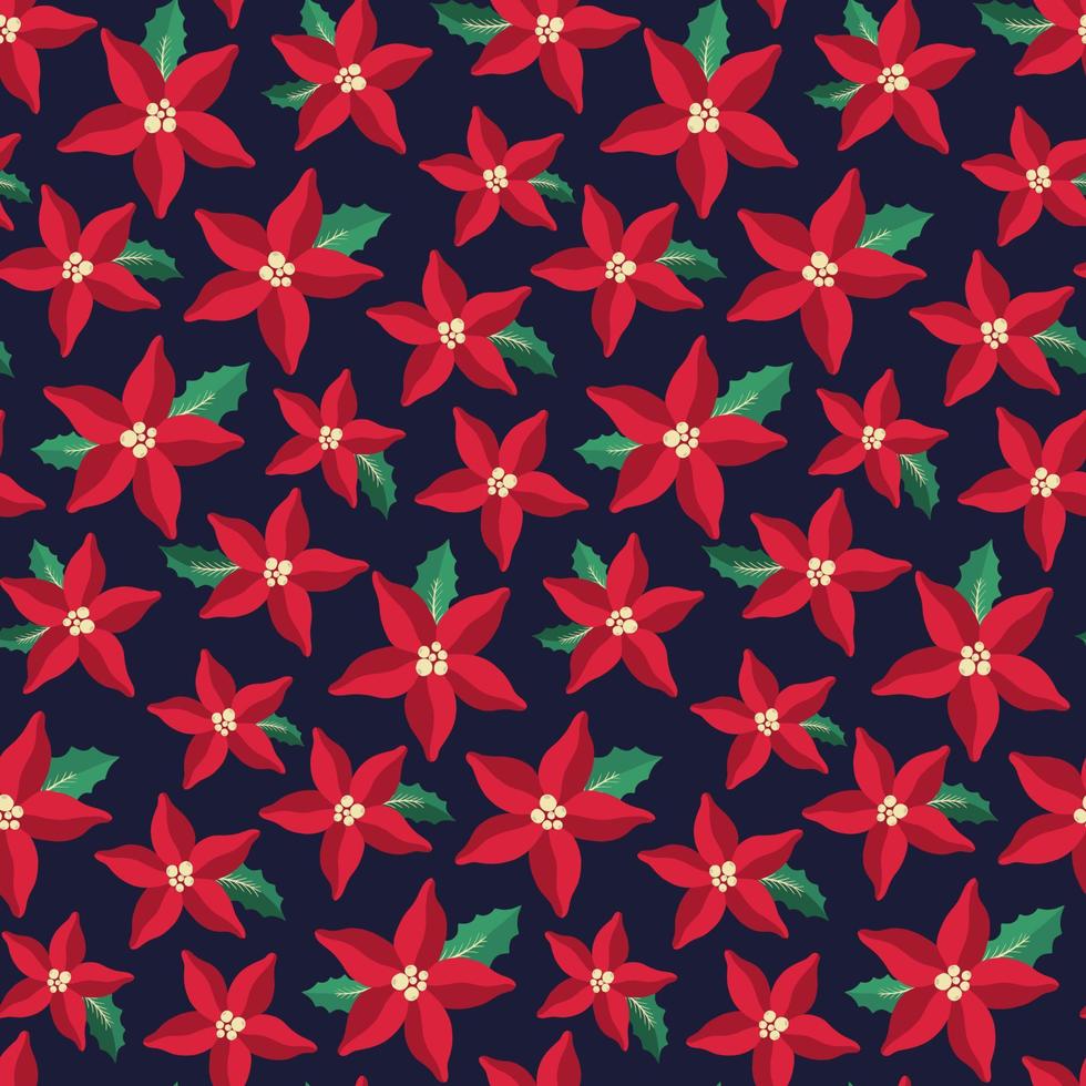 Seamless pattern poinsettia Christmas floral plant.New year 2022 ornament.Decoration botanical design. vector