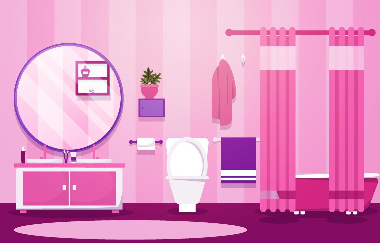 baño limpio diseño de interiores armario bañera muebles ilustración plana vector