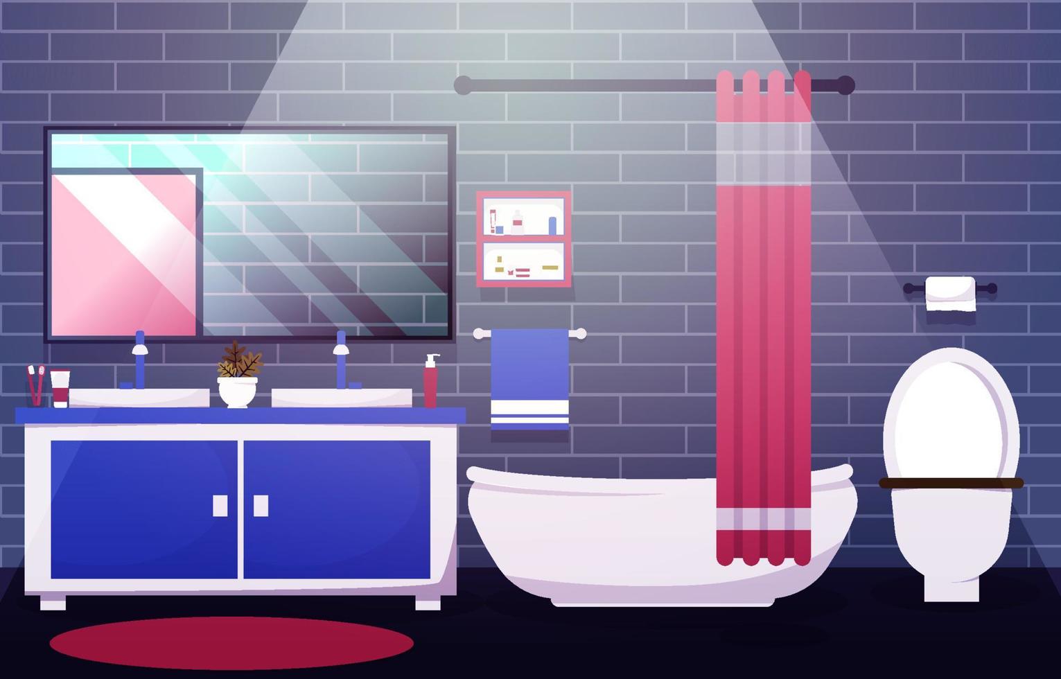 baño limpio diseño de interiores armario bañera muebles ilustración plana vector