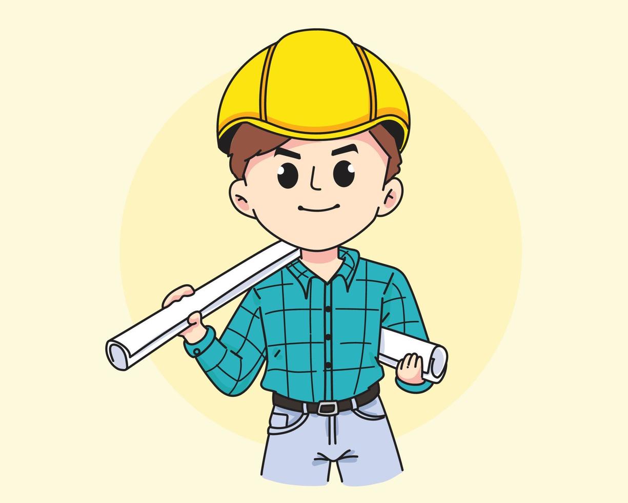 Engineer professional foreman construction worker concept cartoon hand drawn cartoon art illustration vector