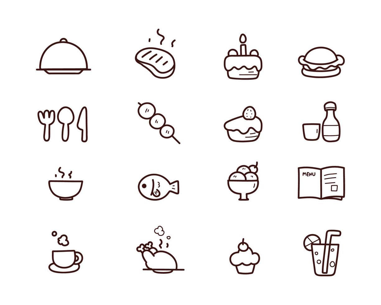 conjunto de iconos de comida símbolo de menú de restaurante de cocina dibujado a mano vector