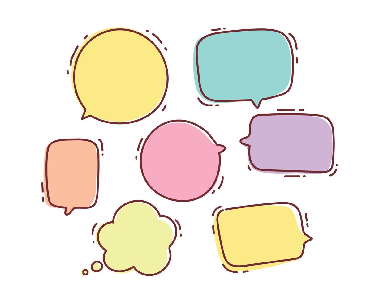 discurso burbuja doodle chat mensaje diálogo hablar forma o símbolo dibujado a mano ilustración de arte de dibujos animados vector