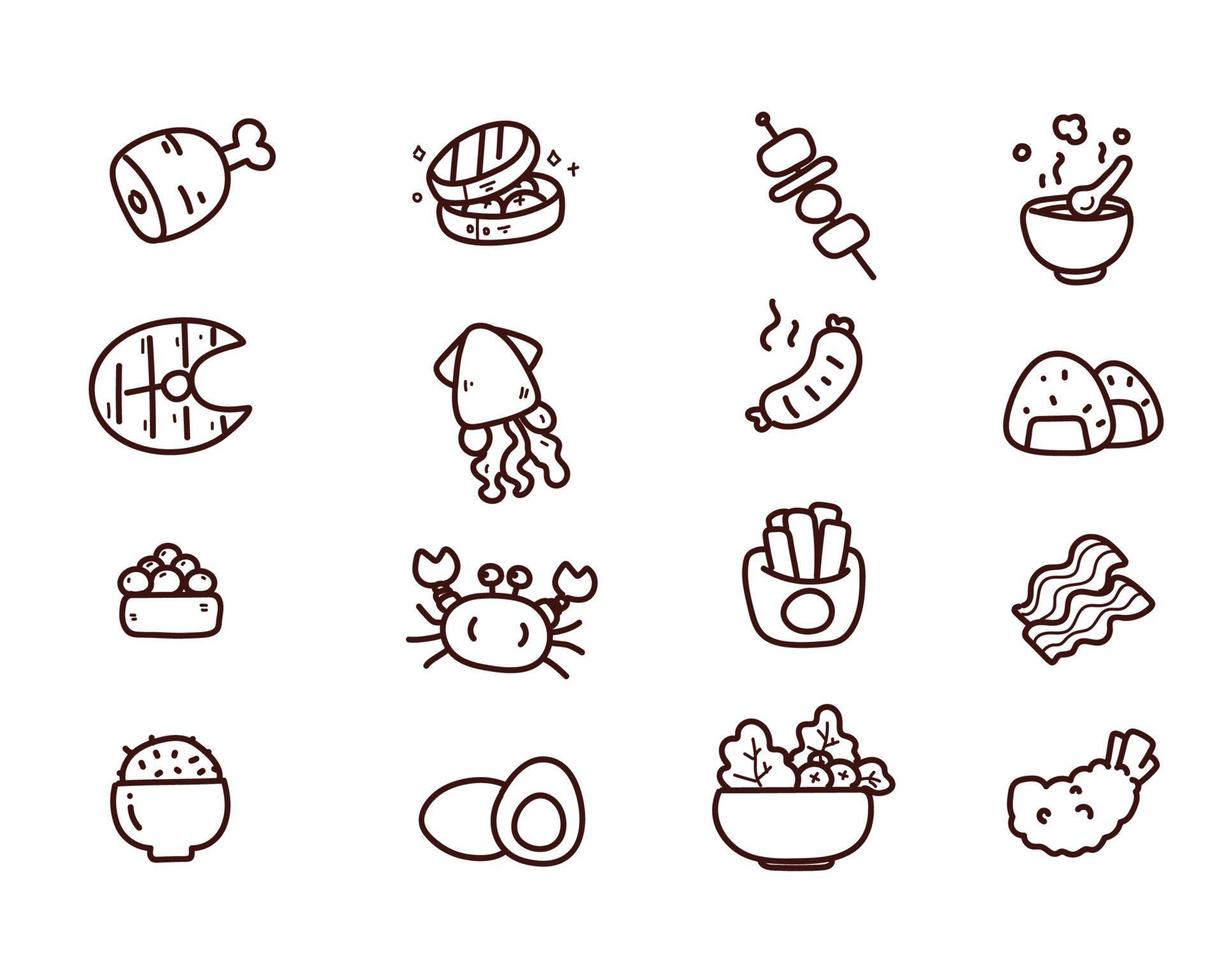 Food seafood icon set cooking restaurant menu symbol hand drawn vector