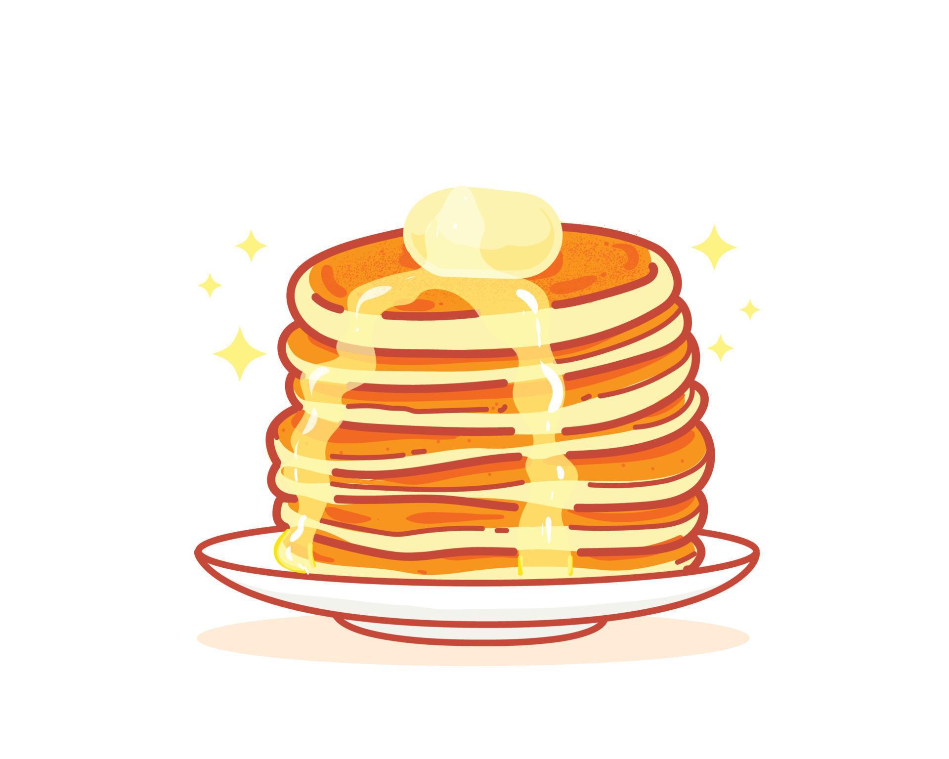 Pancake honey sweet food dessert breakfast hand drawn cartoon art