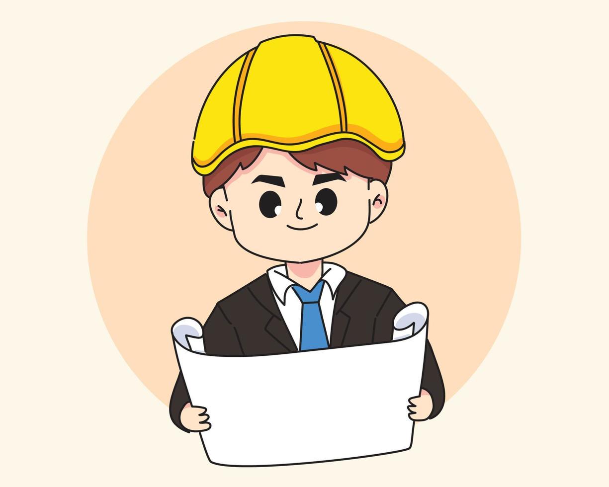 Engineer professional consultant builder construction worker concept cartoon hand drawn cartoon art illustration vector