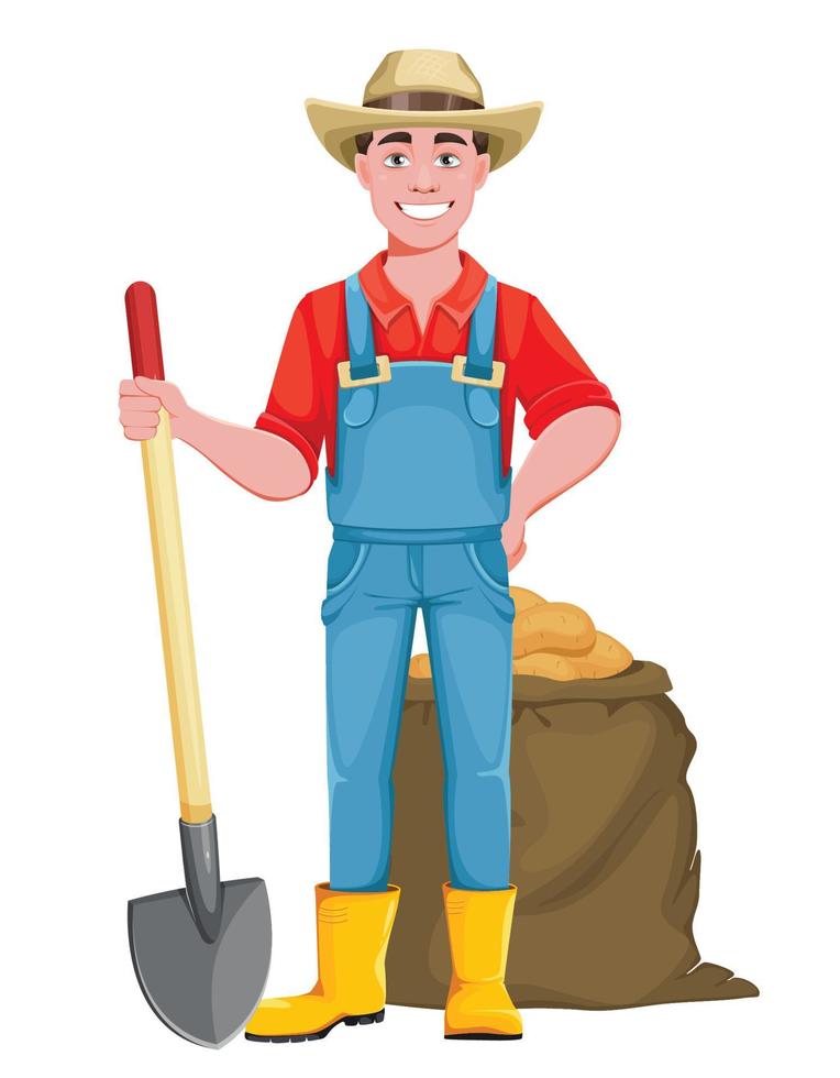 Handsome man farmer. Cheerful male farmer vector