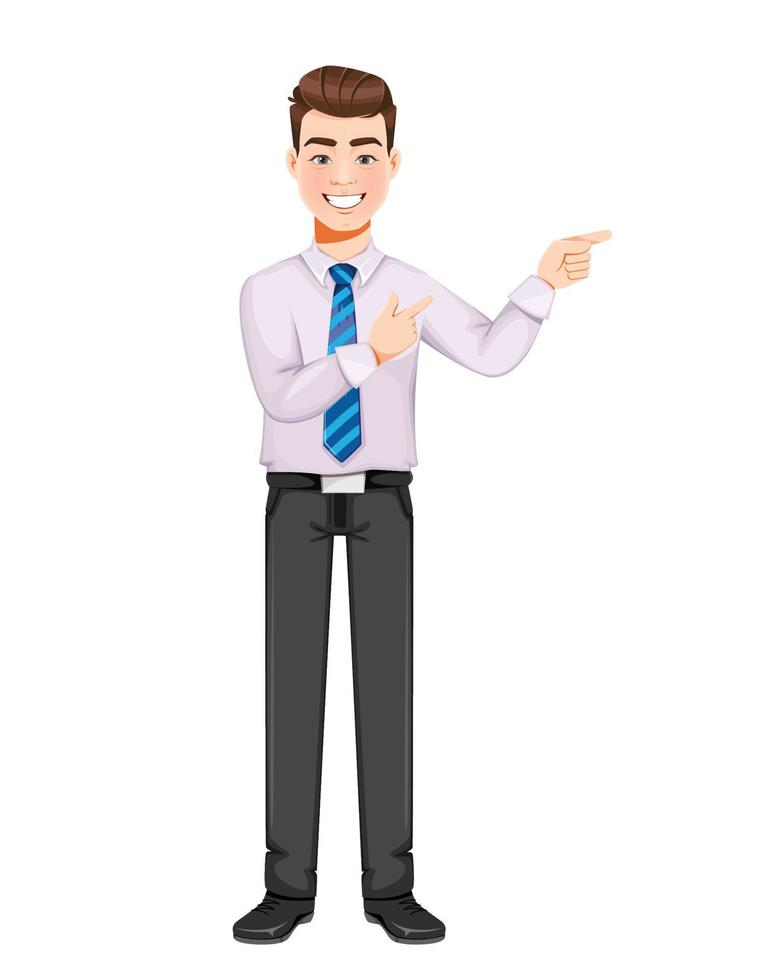 Handsome business man pointing on something vector