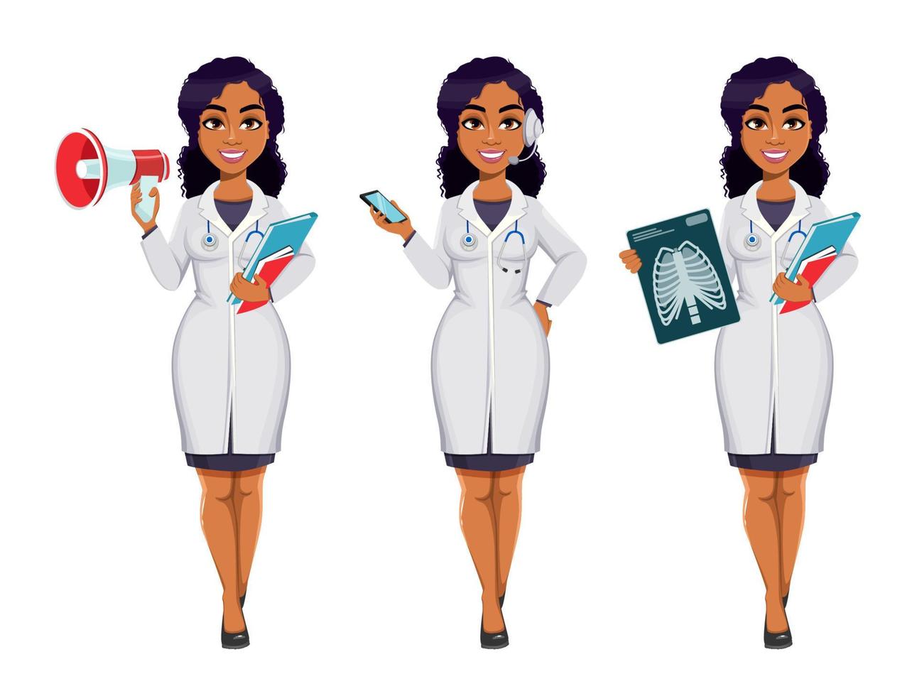 African American female doctor wearing white coat vector
