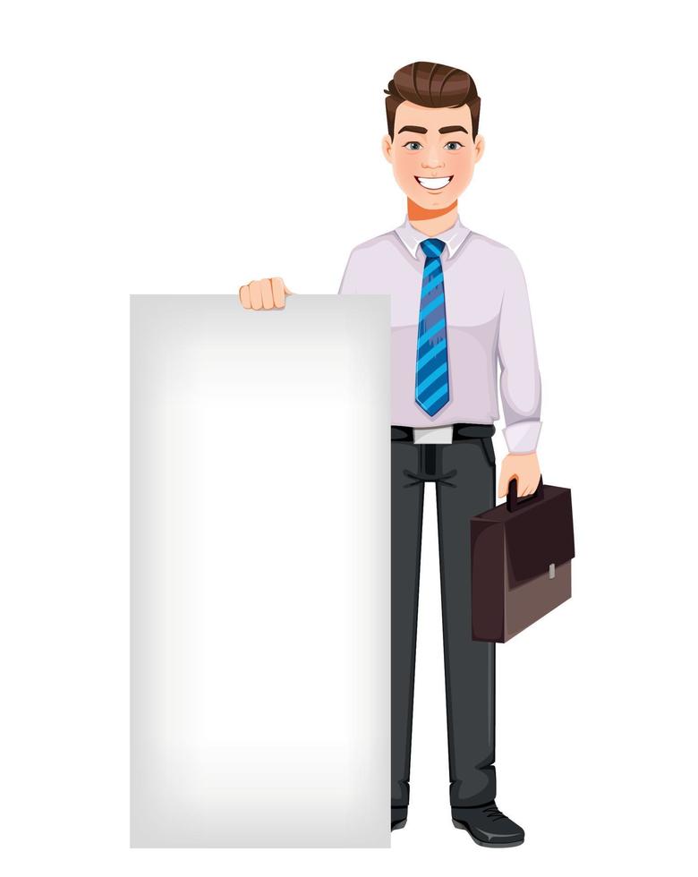 Business man standing near blank placard vector
