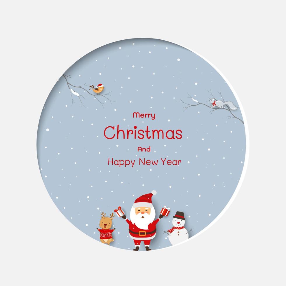 Winter holiday with Santa Claus and friends happy on paper art background vector