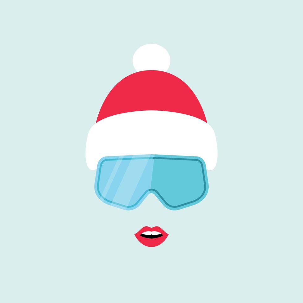 chica con gafas de esquí y sombrero rojo de invierno. vector