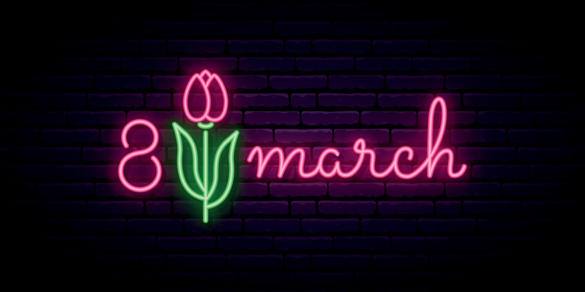 8 March neon signboard. vector