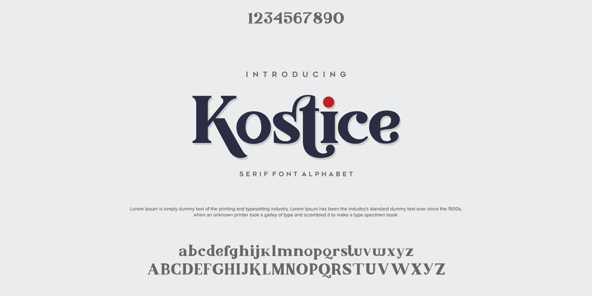 Kostice Abstract Fashion font alphabet. Minimal modern urban fonts for logo, brand etc. Typography typeface uppercase lowercase and number. vector illustration