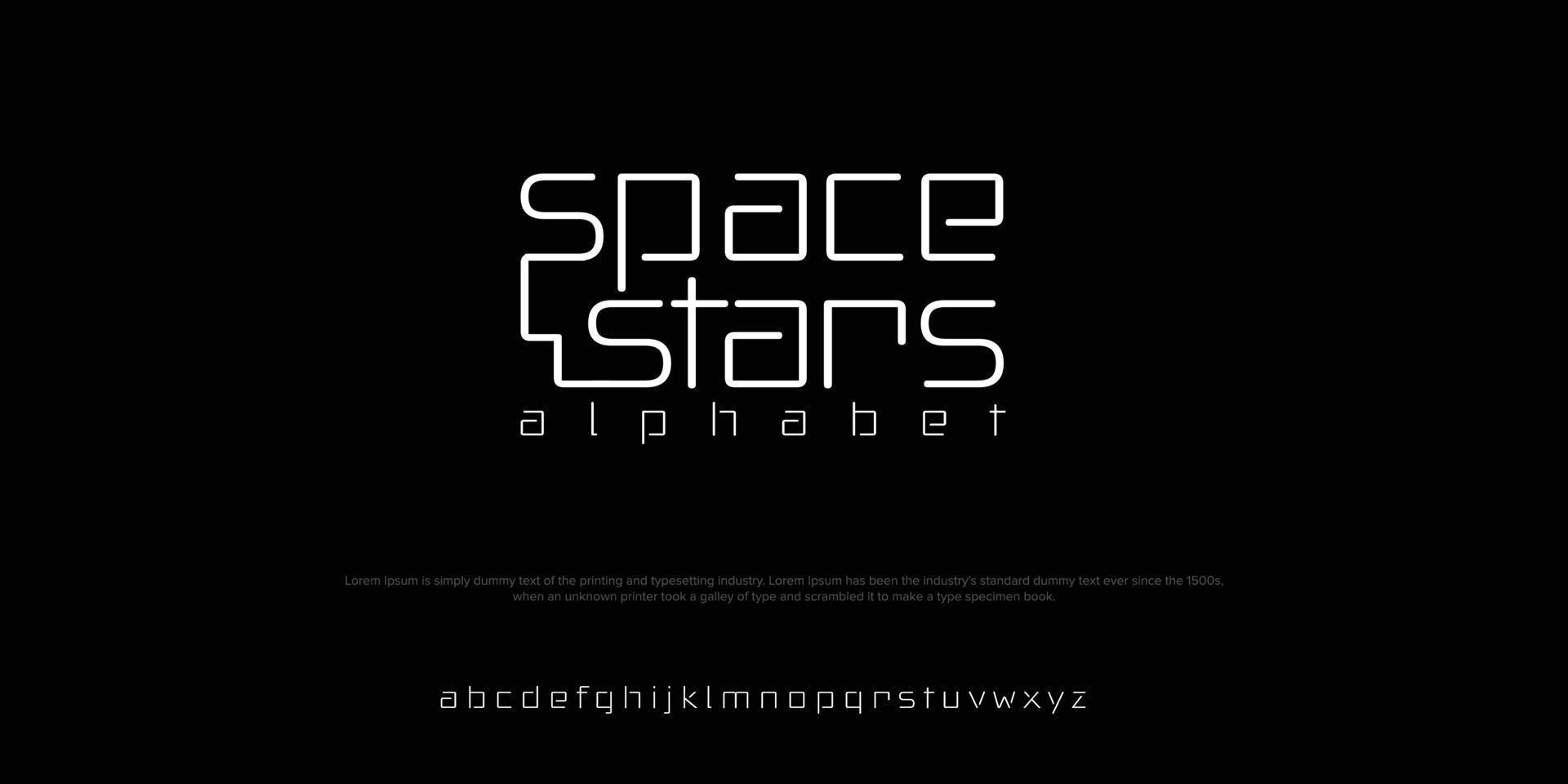 Space stars futuristic minimalist display font design, alphabet, typeface, letters and numbers, typography. vector