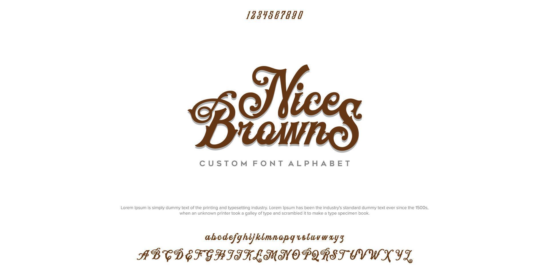 Nice Browns Elegant font letter alphabet set. Classic brown lettering Typographic Font. upper and lowercase with numbers. vector illustration