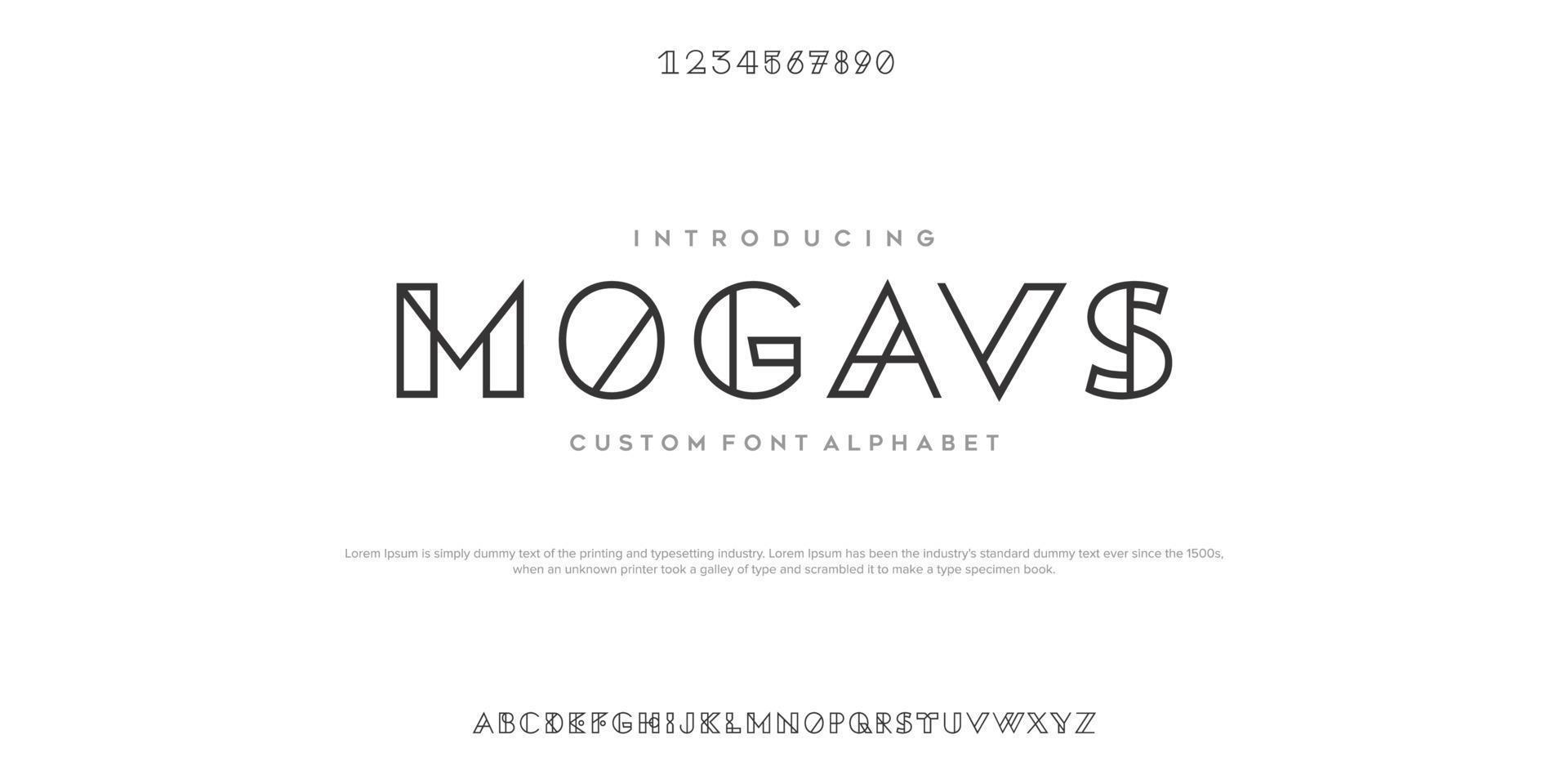 mogavs Modern minimal abstract alphabet fonts. Typography technology, electronic, movie, digital, music, future, logo creative font. vector illustration