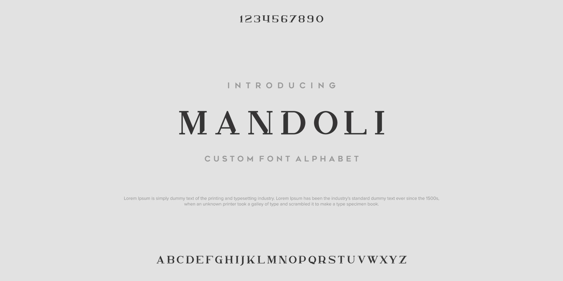 mandoli Modern minimal abstract alphabet fonts. Typography technology, electronic, movie, digital, music, future, logo creative font. vector illustration