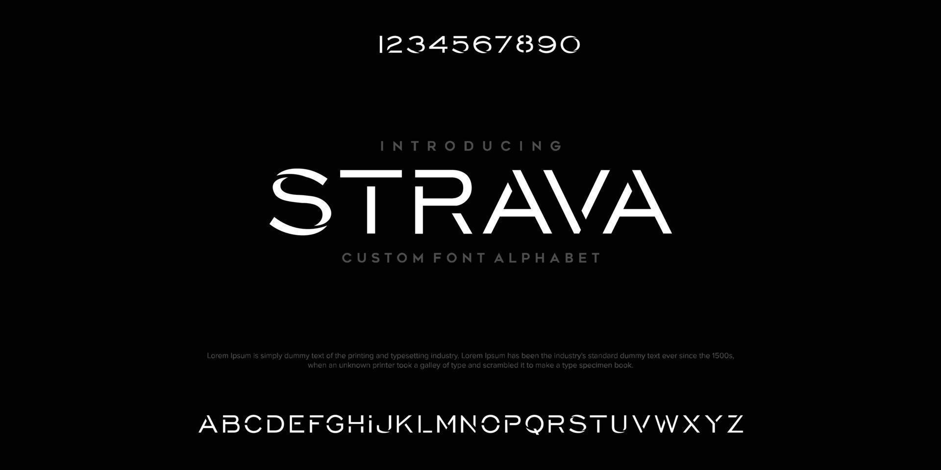 Strava Abstract minimal modern alphabet fonts. Typography technology vector illustration