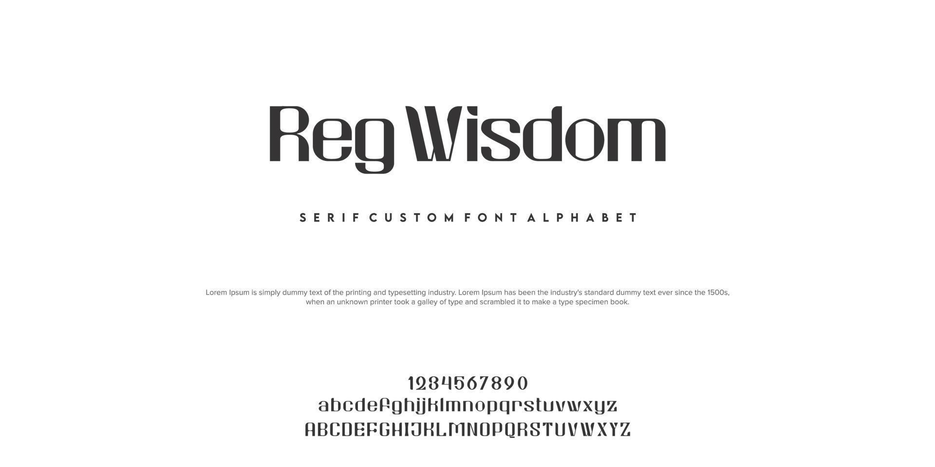 RegWisdom Abstract Fashion font alphabet. Minimal modern urban fonts for logo, brand etc. Typography typeface uppercase lowercase and number. vector illustration