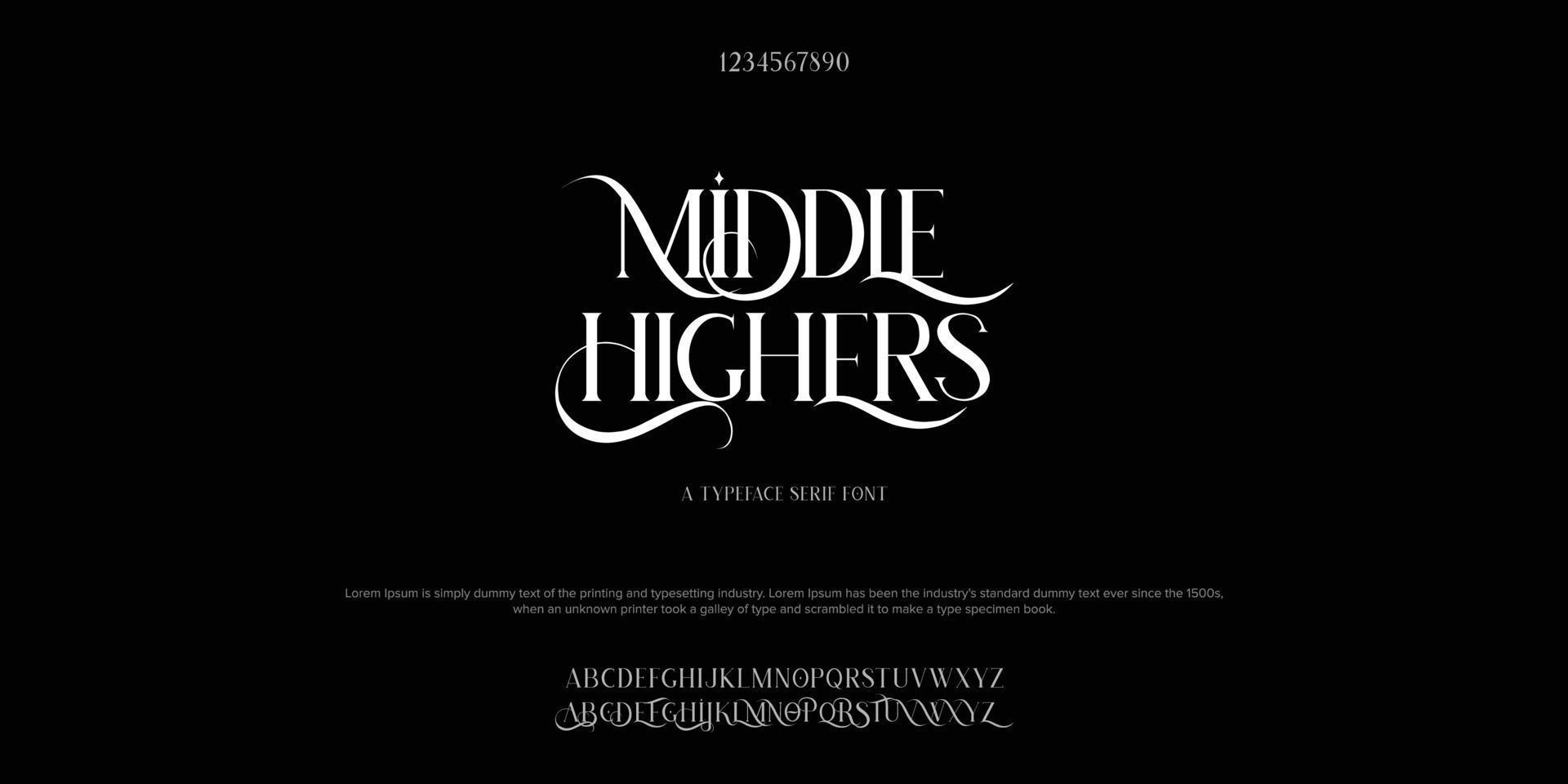 Middle Highers Abstract Fashion font alphabet. Minimal modern urban fonts for logo, brand etc. Typography typeface uppercase lowercase and number. vector illustration